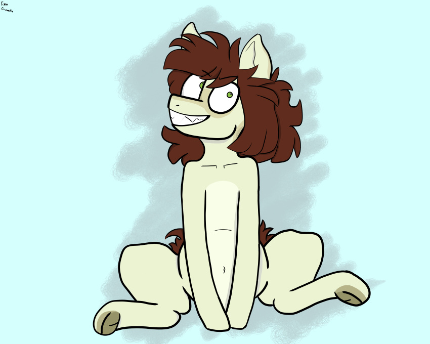 5:4 absurd_res clenched_teeth crooked_smile ears_up equid equine fan_character female feral grin hair happy hi_res hooves horse mammal pony sharp_teeth smile solo teeth wide_eyed
