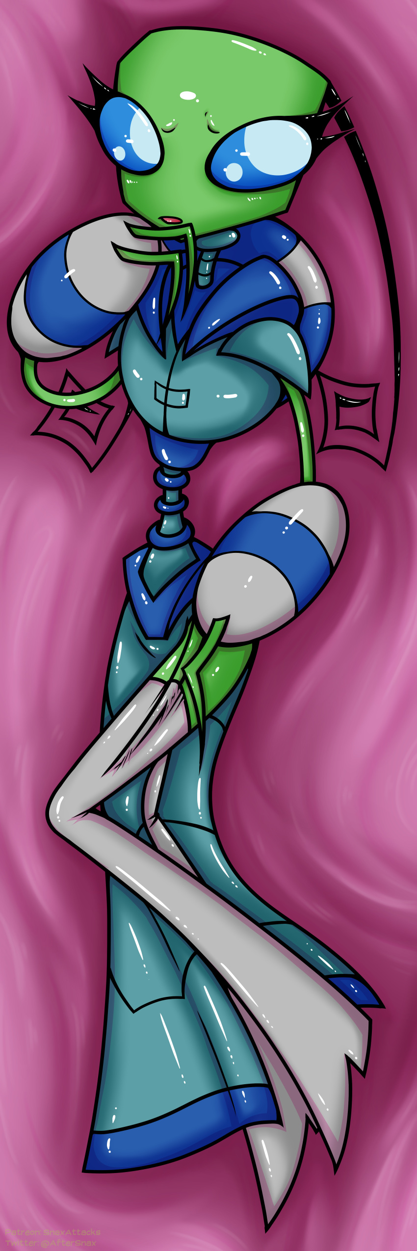 absurd_res alien alien_humanoid almighty_tallest_miyuki blue_eyes boots clothing dakimakura_design female footwear glistening glistening_body hi_res humanoid invader_zim irken legwear nickelodeon snaxattacks solo split_skirt thigh_boots thigh_highs