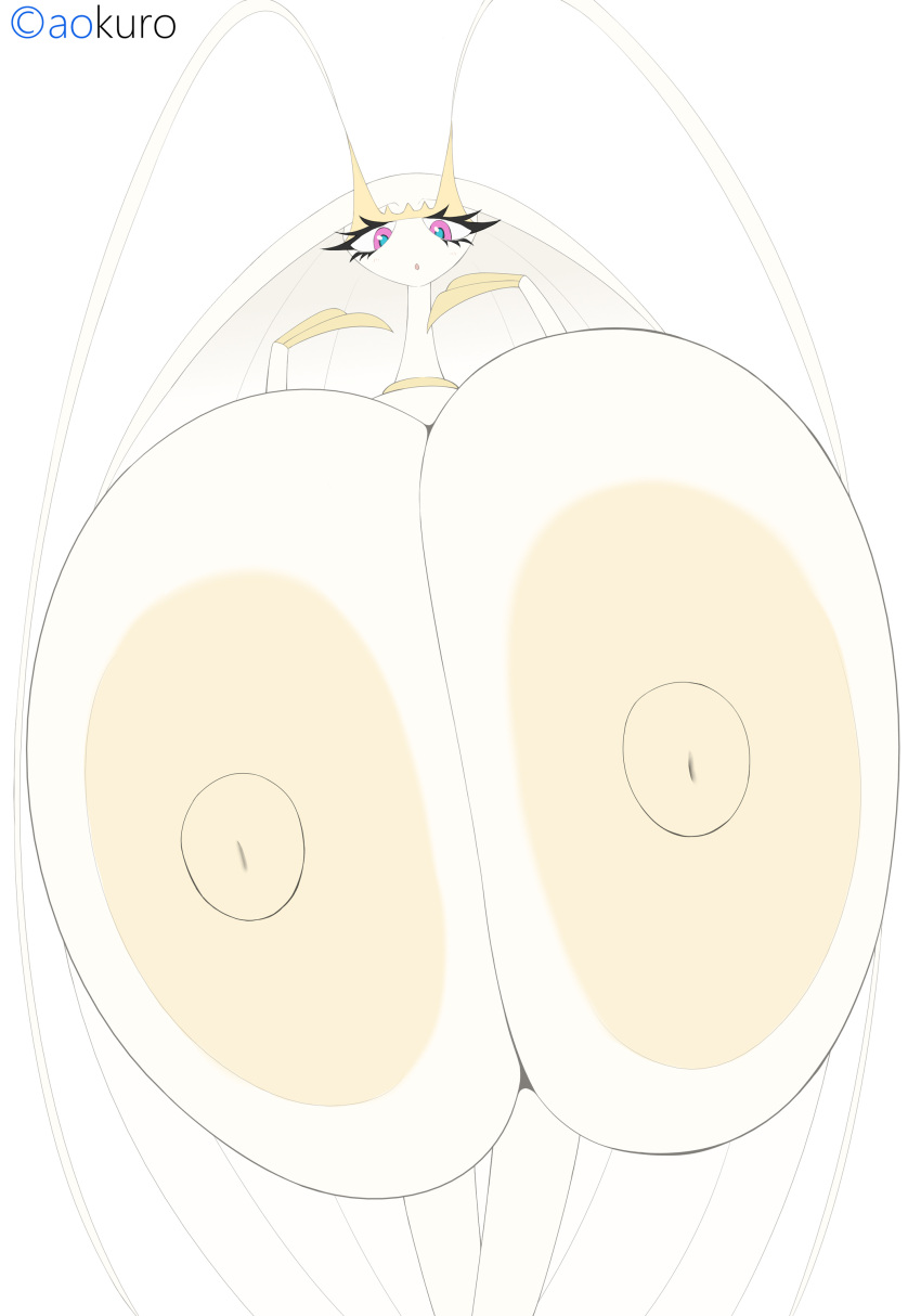 absurd_res antennae_(anatomy) anthro aokuro areola big_breasts blue_pupils breasts female hi_res huge_breasts hyper hyper_breasts looking_at_viewer nintendo nipples open_mouth pheromosa pok&eacute;mon pok&eacute;mon_(species) pupils purple_eyes solo ultra_beast video_games white_body yellow_areola yellow_nipples