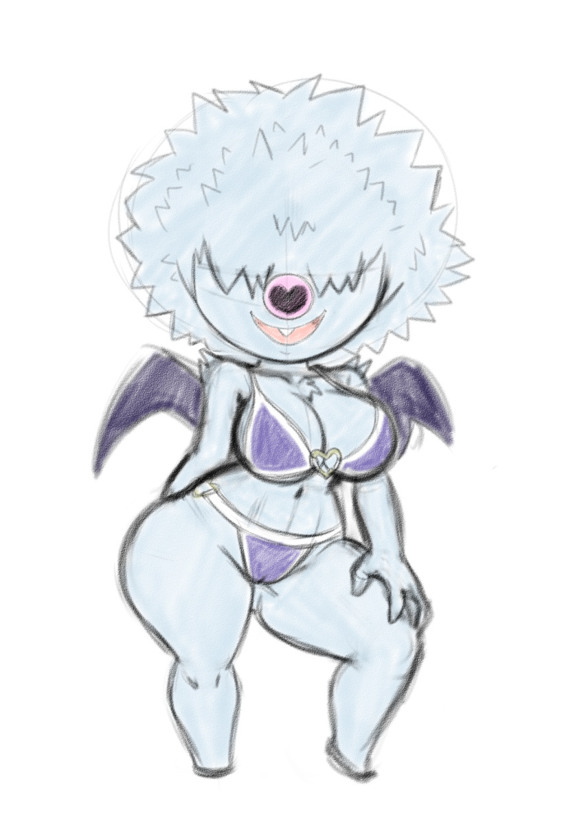 2020 anthro big_breasts bikini breasts chiropteran cleavage clothed clothing curvaceous curvy_figure digital_media_(artwork) female fingers fur grey_body grey_fur grey_hair hair hair_over_eyes hi_res hourglass_figure looking_at_viewer mammal navel nintendo open_wings pok&eacute;mon pok&eacute;mon_(species) simple_background smile solo swimwear tansau thick_thighs video_games voluptuous white_background wide_hips wings woobat