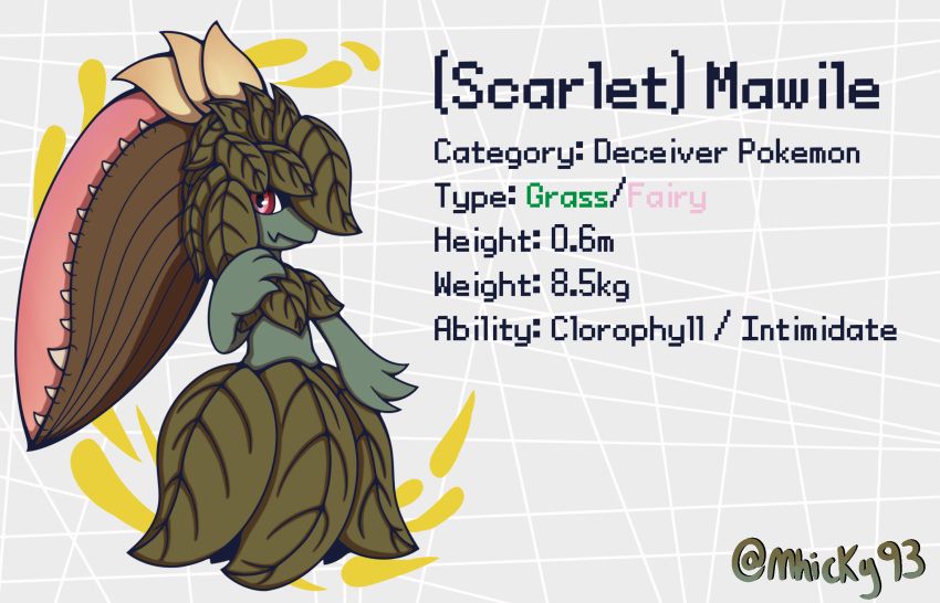 2_mouths alternate_form carnivorous_plant elemental_creature flora_fauna green_body green_skin hi_res mawile mhicky93 multi_mouth nintendo plant plant_hair pok&eacute;mon pok&eacute;mon_(species) pseudo_hair simple_background solo video_games