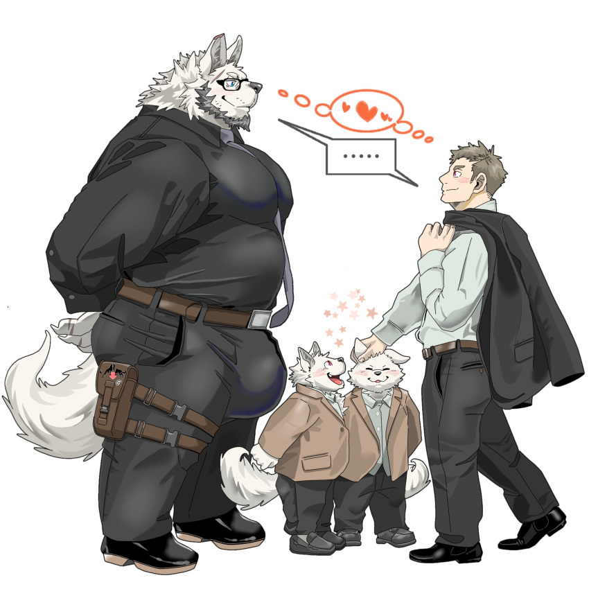 &lt;3 ... 1:1 abs age_difference anthro backpack beard belt big_bulge big_muscles big_pecs blush bodyguard bottomwear bulge canid canine canis chan_kiti_chan_(artist) child clothing duo eye_contact eyes_closed eyewear facial_hair family father father_and_child father_and_son footwear fur glasses grey_hair group hair hi_res human human_on_anthro interspecies jacket larger_anthro larger_male looking_at_another male male/male mammal muscular muscular_anthro muscular_male older_anthro older_male pants parent parent_and_child pecs petting platinum_blonde_hair president romantic romantic_couple shoes size_difference smaller_human smaller_male son suit topwear white_body white_fur wolf young younger_human younger_male