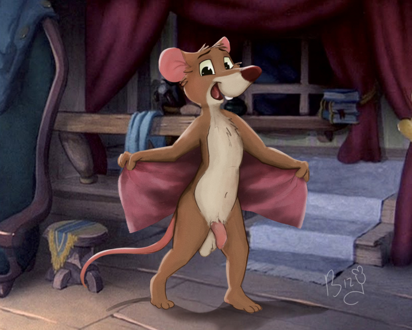 5:4 anthro balls basil_(disney) bizymouse disney furniture genitals male mammal mouse murid murine nude penis rodent solo stool the_great_mouse_detective towel