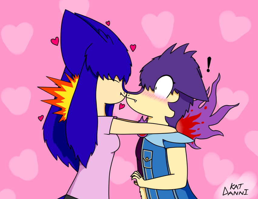 &lt;3 anthro blush cel_shading danielle_(katdannidrawz) digital_media_(artwork) female heart_background hi_res hisuian_typhlosion katdannidrawz krishaun_(katdannidrawz) love male male/female mammal nintendo nuzzling pink_background pok&eacute;mon pok&eacute;mon_(species) regional_form_(pok&eacute;mon) shaded signature simple_background typhlosion video_games