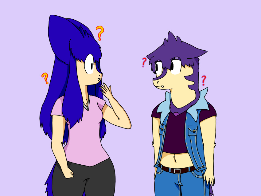 absurd_res alternate_universe anthro bottomwear clothing confusion danielle_(katdannidrawz) denim denim_clothing digital_drawing_(artwork) digital_media_(artwork) duo female hi_res hisuian_typhlosion jeans katdannidrawz krishaun_(katdannidrawz) male male/female mammal nintendo pants pok&eacute;mon pok&eacute;mon_(species) purple_background regional_form_(pok&eacute;mon) simple_background slightly_chubby thick_thighs trans_(lore) typhlosion video_games