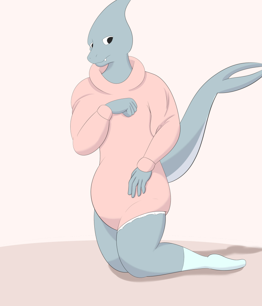 absurd_res anthro clothing diaper diaper_under_clothing extremius_amphibious fish hi_res hoodie kneeling male marine onesie raised_tail shark solo steel_(extremius_amphibious) tagme topwear