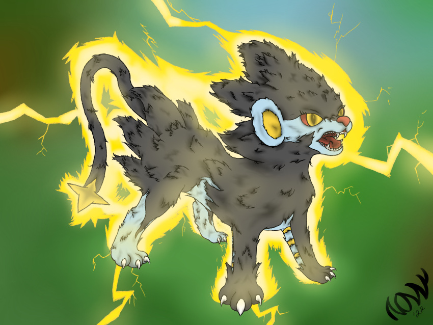 3_toes black_body black_fur blue_body blue_fur claws_out electricity feet felid female feral fur hi_res lightning lightning_bolt luxray mammal nintendo nonny18675309 pok&eacute;mon pok&eacute;mon_(species) red_nose ruffled_fur solo spikes teeth_showing toes video_games yellow_eyes