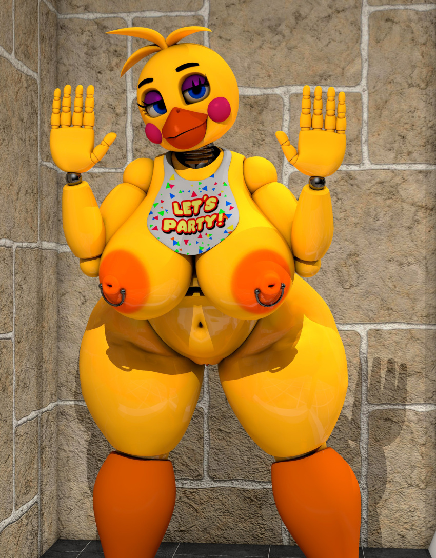 3d_(artwork) 5_fingers absurd_res animatronic anthro areola avian barely_visible_genitalia barely_visible_pussy beak bib big_breasts big_nipples bird blue_eyes breasts chicken digital_media_(artwork) female fingers five_nights_at_freddy's five_nights_at_freddy's_2 galliform gallus_(genus) genitals geometryboymejia hair head_tuft hi_res huge_breasts huge_hips huge_thighs looking_at_viewer machine nipple_piercing nipples non-mammal_breasts non-mammal_nipples nude orange_areola orange_beak orange_nipples orange_pussy phasianid piercing pussy robot rosy_cheeks scottgames shower solo thick_thighs toy_chica_(fnaf) tuft video_games wide_hips yellow_body