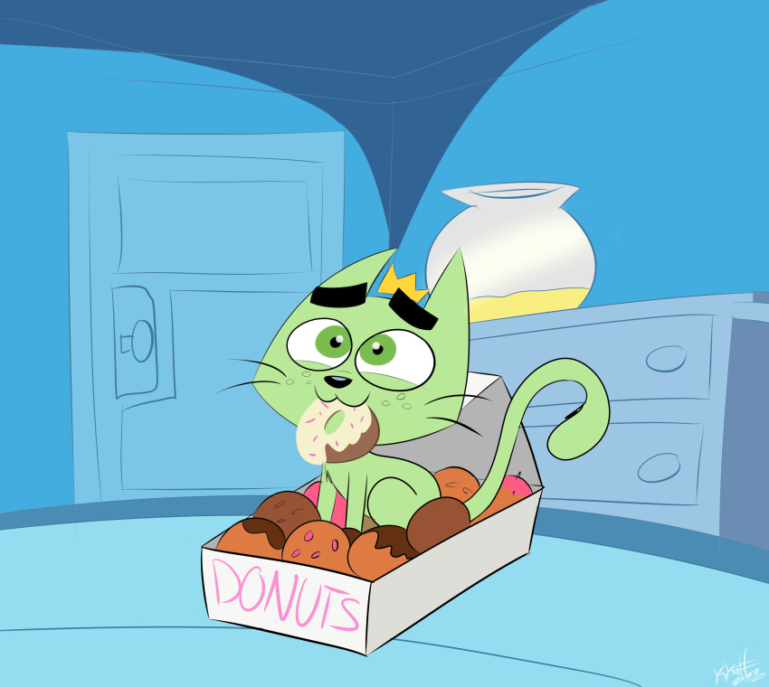 absurd_res box container cosmo_(fop) dessert domestic_cat doughnut felid feline felis feral food hi_res kippykat male mammal nickelodeon solo the_fairly_oddparents