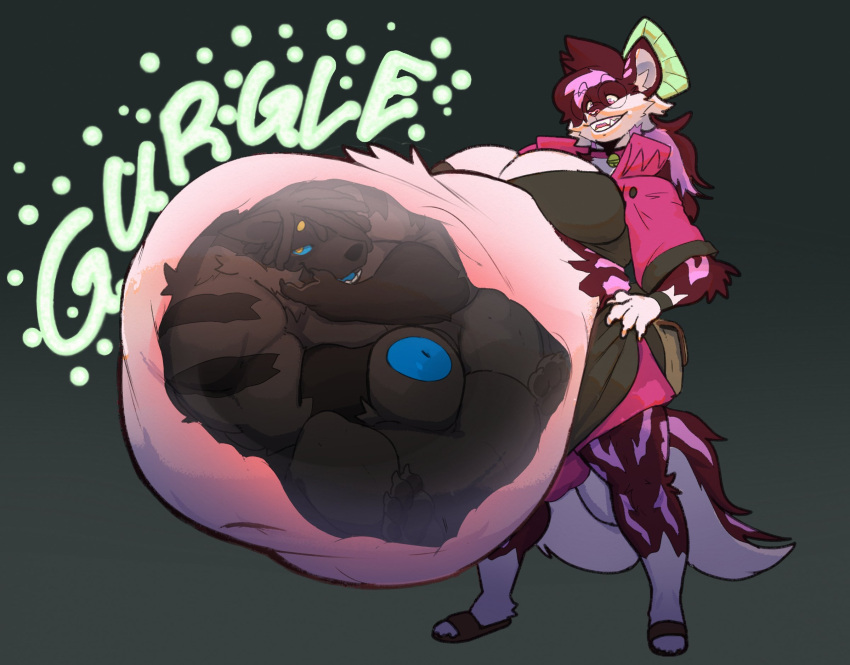 animal_genitalia anthro balls belly big_balls big_belly big_breasts big_penis breasts domestic_cat duo eyewear felid feline felis female female_pred genitals glasses hand_on_hip hi_res highlights_(coloring) huge_balls huge_breasts huge_penis hyper hyper_balls hyper_belly hyper_genitalia hyper_penis inside_stomach internal izzyfatcat male male/female male_prey mammal navel oral_vore penis round_glasses rumbling_stomach sheath vore wolfwireless_(character)