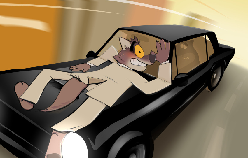 2022 anthro blush canid canine car city cityscape concerned digital_drawing_(artwork) digital_media_(artwork) dreamworks duo fish flattened hi_res male mammal marine moving_vehicle mr._shark_(the_bad_guys) mr._wolf_(the_bad_guys) shark shocked_expression the_bad_guys toony vehicle will_mofield(artist)