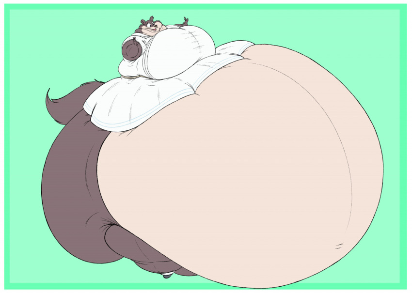 2021 anthro beastars belly big_belly big_breasts big_butt breasts butt canid canine canis clothing dress female fur hyper hyper_belly juno_(beastars) kylestudios mammal morbidly_obese morbidly_obese_anthro morbidly_obese_female navel obese obese_anthro obese_female overweight overweight_anthro overweight_female raised_tail smile solo white_clothing white_dress wolf