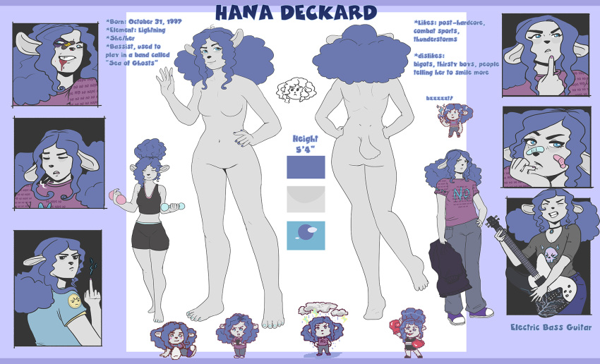 anthro band-aid bandage blood bodily_fluids bovid caprine female grumpy guitar hana_deckard hi_res mammal model_sheet musical_instrument plucked_string_instrument seasaidh sheep solo string_instrument