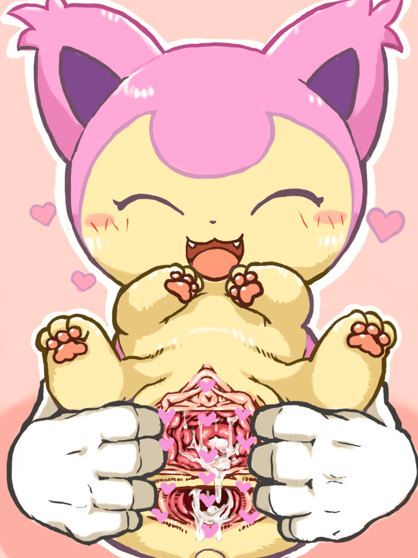 &lt;3 &lt;3_censor anal anal_penetration anus bodily_fluids censored cum cum_in_ass cum_in_pussy cum_inside disembodied_hand duo eyes_closed female genital_fluids genital_torture genitals hi_res human mammal nintendo penetration pink_body pok&eacute;mon pok&eacute;mon_(species) pussy skitty smile spread_anus spread_pussy spreading video_games