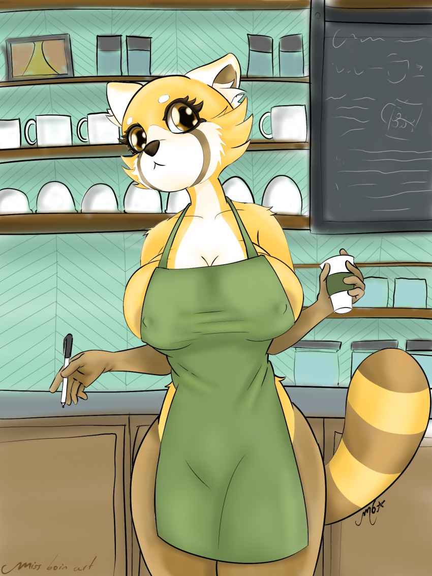 aggressive_retsuko anthro breastmilk breasts female hi_res mammal msboin retsuko sanrio solo