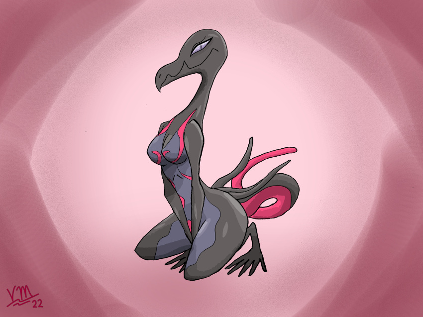 arms_in_front breasts crouching digital_media_(artwork) female hi_res hiding_pussy looking_at_viewer nintendo non-mammal_breasts pinup pok&eacute;mon pok&eacute;mon_(species) pose salazzle solo video_games vike_mike