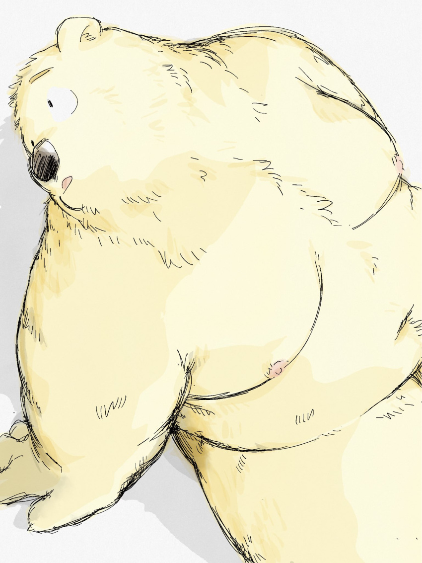 2022 anthro belly big_belly black_nose hi_res humanoid_hands kemono male mammal moobs navel nipples overweight overweight_male pommn_mn simple_background sitting solo ursid