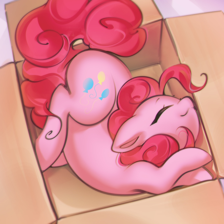 absurd_res box container cutie_mark digital_media_(artwork) earth_pony equid equine eyes_closed female feral friendship_is_magic hair hasbro hi_res horse lying mammal mane mirroredsea my_little_pony pink_body pink_hair pink_mane pink_tail pinkie_pie_(mlp) pony smile solo