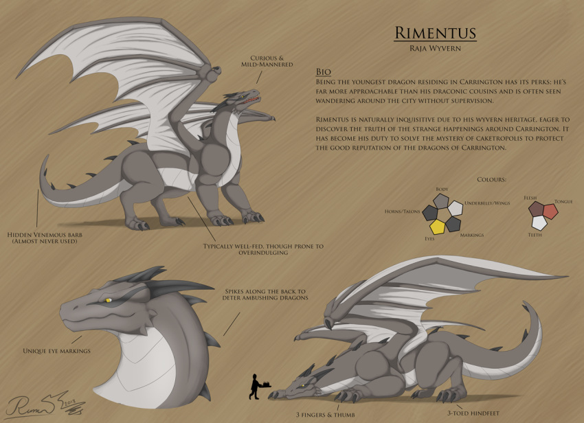 2018 2_horns 3_toes all_fours back_spikes belly_scales black_horn black_spikes dragon eye_markings feet feral grey_body grey_scales horn male markings membrane_(anatomy) membranous_wings model_sheet neck_spikes quadruped rimentus rimentus_(character) scales scalie signature solo spikes spikes_(anatomy) toes western_dragon wings yellow_eyes