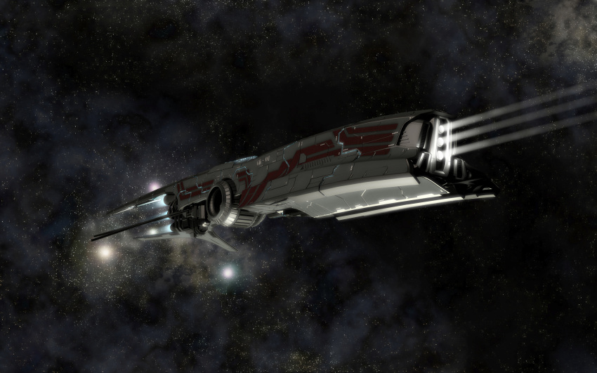 3d absurdres afterburner commentary eve_online glowing highres jet_engine machinery military military_vehicle no_humans nym182 original realistic rocket_engine science_fiction ship sky space spacecraft star_(sky) starry_sky warship watercraft window