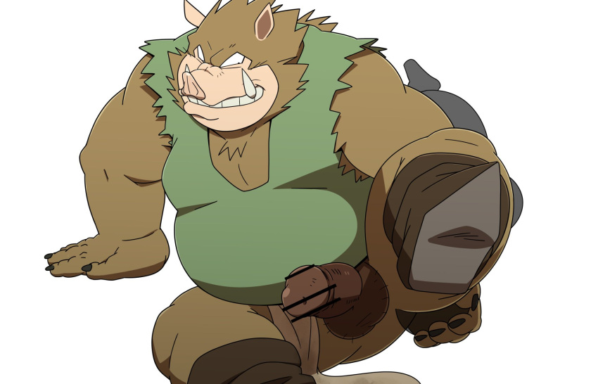 2022 anthro asian_clothing balls belly big_belly brown_body butt censored clothing clothing_aside dragon_quest east_asian_clothing erection eto1212 fundoshi fundoshi_aside genitals hi_res humanoid_hands japanese_clothing kemono male mammal orc_(dragon_quest) overweight overweight_male penis simple_background solo square_enix suid suina sus_(pig) underwear underwear_aside video_games white_background wild_boar