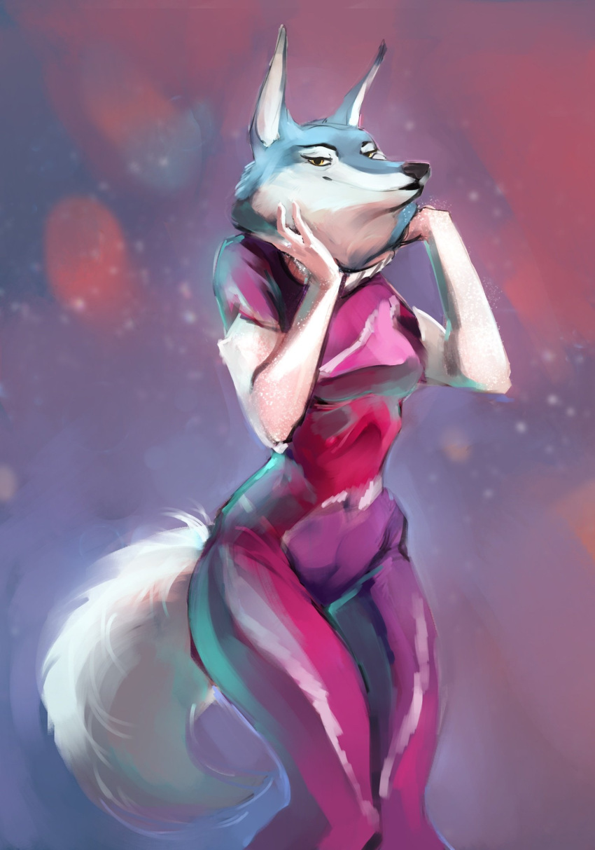 anthro breasts canid canine canis female fluffy fluffy_tail hi_res illumination_entertainment mammal porsha_crystal sing_(movie) slappyshottest small_breasts smug solo spacesuit standing tall wolf