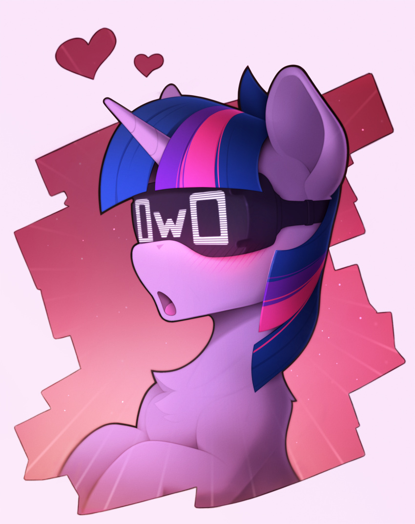 2022 blush chest_tuft digital_media_(artwork) equid equine female feral friendship_is_magic fur hair hasbro headgear headphones headset hi_res horn mammal my_little_pony open_mouth owo purple_body purple_fur purple_hair shocked solo tuft twilight_sparkle_(mlp) unicorn vr_headset yakovlev-vad