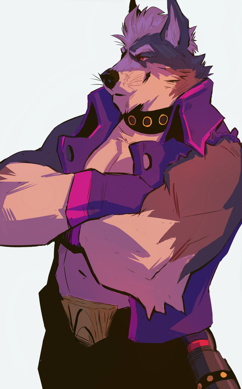 absurd_res belt canid canine canis clothing collar countershading gloves handwear hi_res male mammal marshy_(artist) muscular muscular_male navel nintendo solo star_fox video_games wolf wolf_o'donnell