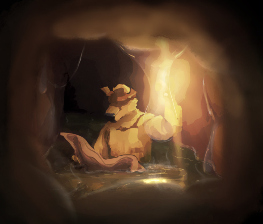 2022 ambiguous_fluids anthro bird_dog canid canine canis clothed clothing deli_(character) delirost digital_media_(artwork) digital_painting_(artwork) domestic_dog flashlight fully_clothed golden_retriever holding_object hunting_dog inside_stomach internal male mammal map retriever shirt solo topwear vore