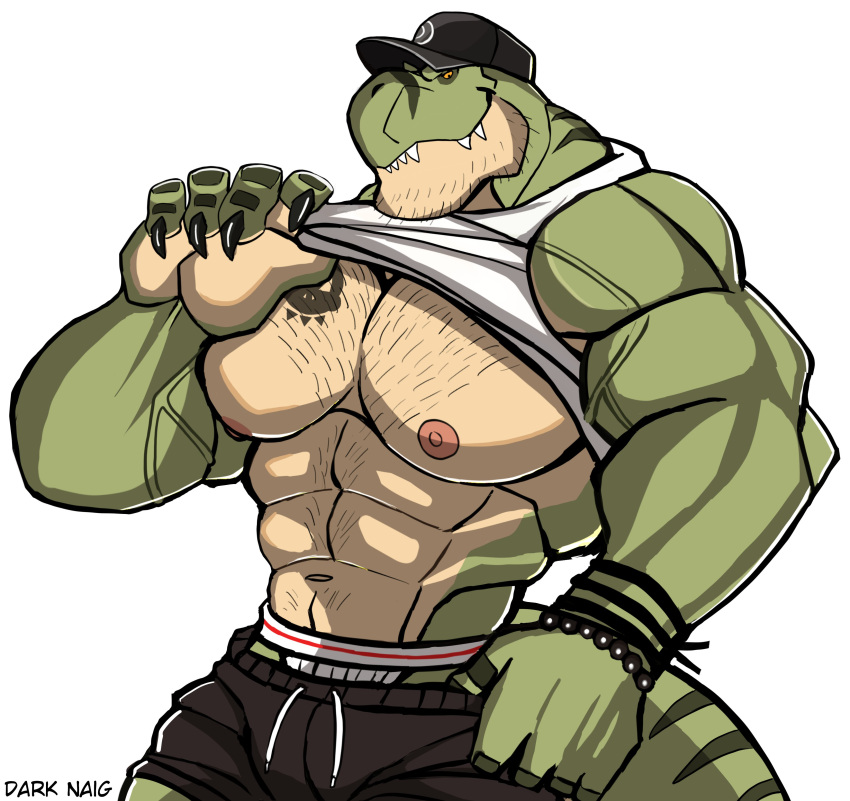 2022 abs absurd_res anthro barazoku baseball_cap biceps big_muscles body_hair bottomwear bracelet chest_hair claws clothed clothing darknaigart dinosaur facial_hair hat headgear headwear hi_res huge_muscles jace_(darknaig) jewelry jockstrap male muscular muscular_anthro muscular_male navel nipples non-mammal_nipples obliques pecs raised_clothing raised_shirt raised_tank_top raised_topwear reptile scalie shirt shorts simple_background smile solo standing tank_top tattoo teeth theropod topwear tyrannosaurid tyrannosaurus tyrannosaurus_rex underwear vein white_background