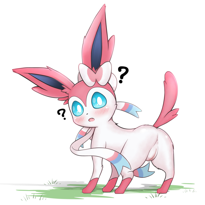 eeveelution female feral genitals hi_res looking_at_viewer medi_cal nintendo pok&eacute;mon pok&eacute;mon_(species) pussy simple_background solo sylveon video_games white_body