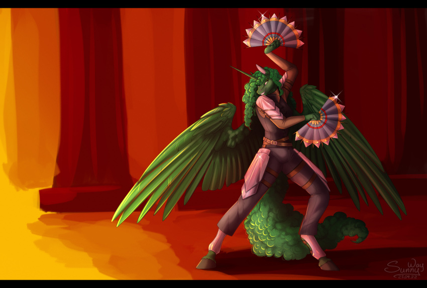 anthro armor black_bars clothing costume digital_drawing_(artwork) digital_media_(artwork) equid equine fan_(disambiguation) fan_fighter female fight hasbro horn letterbox mammal my_little_pony patreon_artist patreon_link pose reward smile solo solo_focus spread_wings sunny_way text unicorn_horn url warrior winged_unicorn wings