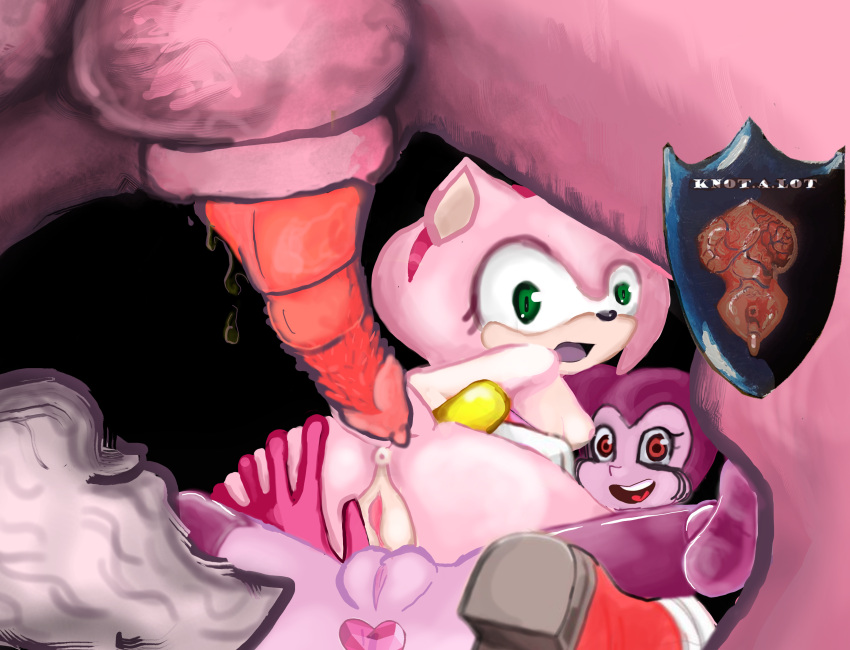 absurd_res amy_rose anthro bestiality butt butt_grab cartoon_network felid feline female feral gem_(species) genitals group hand_on_butt hi_res humanoid knotalot lion lion_(steven_universe) male mammal pantherine penile_spines penis presenting presenting_pussy pussy sega sonic_the_hedgehog_(series) spinel_(steven_universe) steven_universe trio