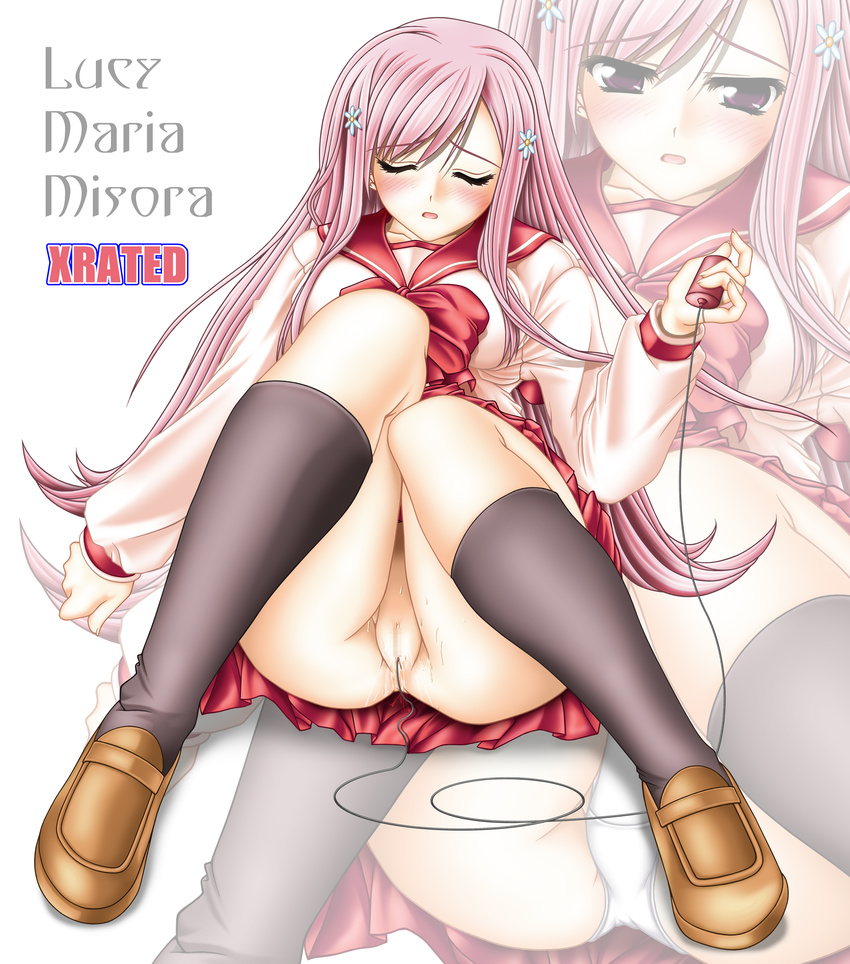 absurdres blush censored egg_vibrator highres long_hair lucy_maria_misora masturbation pink_hair school_uniform serafuku sitting solo to_heart_2 tomoya_kankurou vibrator zoom_layer