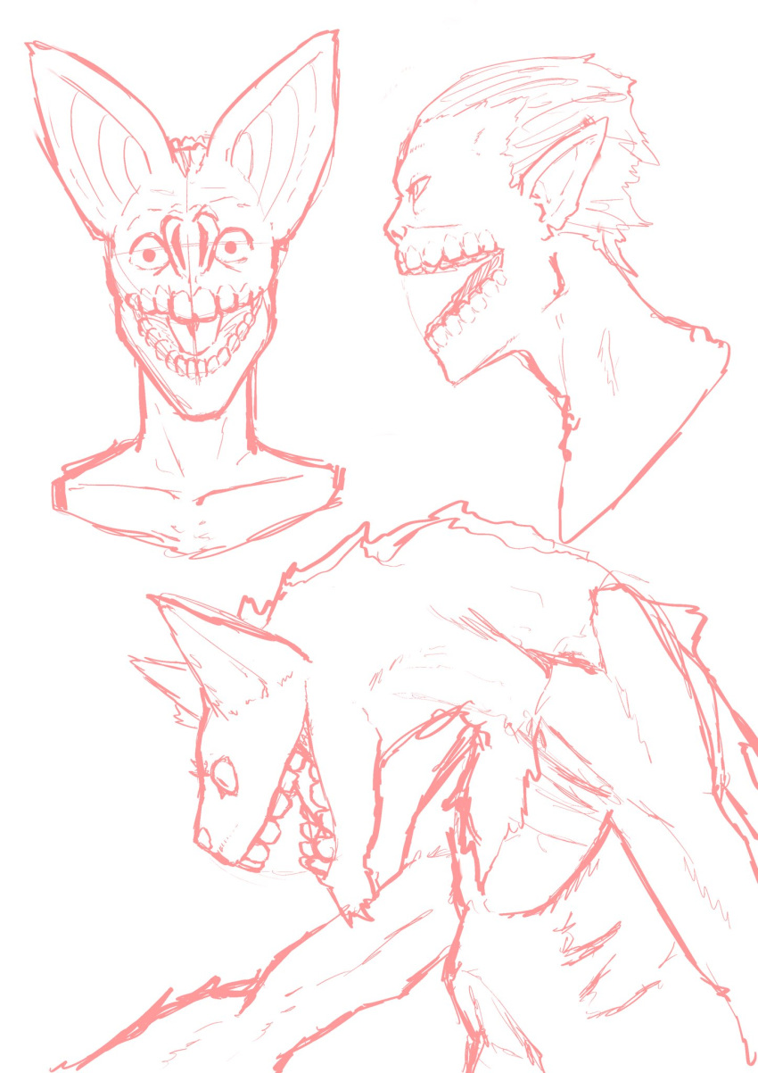 ambiguous_gender ambiguous_species animal_humanoid anthro bust_portrait chiropteran domestic_cat felid feline felis group hi_res humanoid majimartbcn mammal portrait red_linework reptile reptile_humanoid scalie scalie_humanoid simple_background sketch sketch_page trio white_background