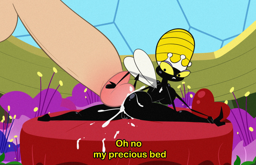 2022 4_arms absurd_res anthro arthropod bee black_body bodily_fluids breasts butt cum cum_on_butt cumshot detailed_background dialogue disembodied_penis duo ejaculation english_text erection female female_focus female_on_human flexible genital_fluids genitals hanna-barbera hi_res hot_dogging human human_on_anthro hymenopteran insect interspecies larger_human larger_male macro male male/female male_on_anthro mammal micro micro_on_macro mr_valentine00 multi_arm multi_limb penis plump_labia pointed_tail pussy queen_bea secret_squirrel_show size_difference smaller_anthro smaller_female solo_focus splits spread_legs spreading text toony unwanted_cumshot unwanted_ejaculation