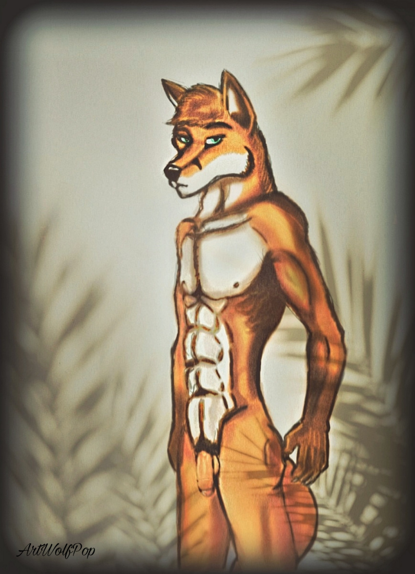 abs anatomically_correct anatomically_correct_genitalia anatomically_correct_penis andromorph animal_humanoid anthro athletic athletic_anthro biceps butt canid canid_humanoid canine canine_humanoid colored_sketch digital_media_(artwork) feral foreskin fox fox_tail fur genitals green_eyes hi_res humanoid intersex invalid_tag johann lansa male male/male mammal mammal_humanoid nude penis photo_shoot pornography red_body red_fur sketch skinny solo tasteful_nudity young