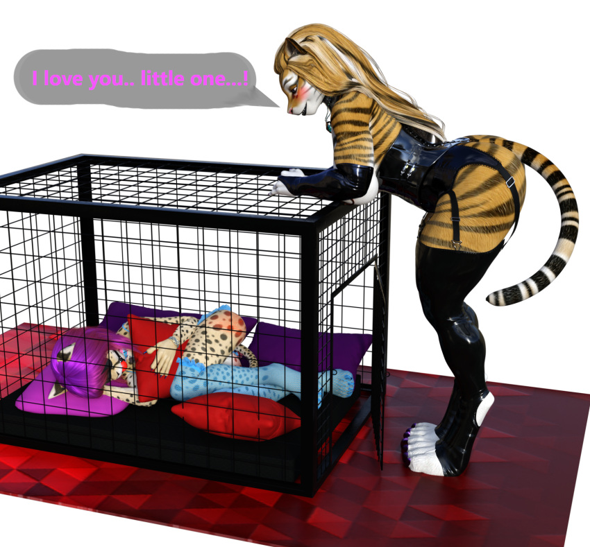 age_difference alpha_channel anthro ball_gag bbdworks chair cheetah clothing dominant dominant_female duo felid feline female female/female furniture gag hi_res latex_clothing latex_stockings legwear mammal pantherine slave sleeping speech_bubble stockings tiana_(bbdworks) tiger young younger_female yukiko_(bbdworks)