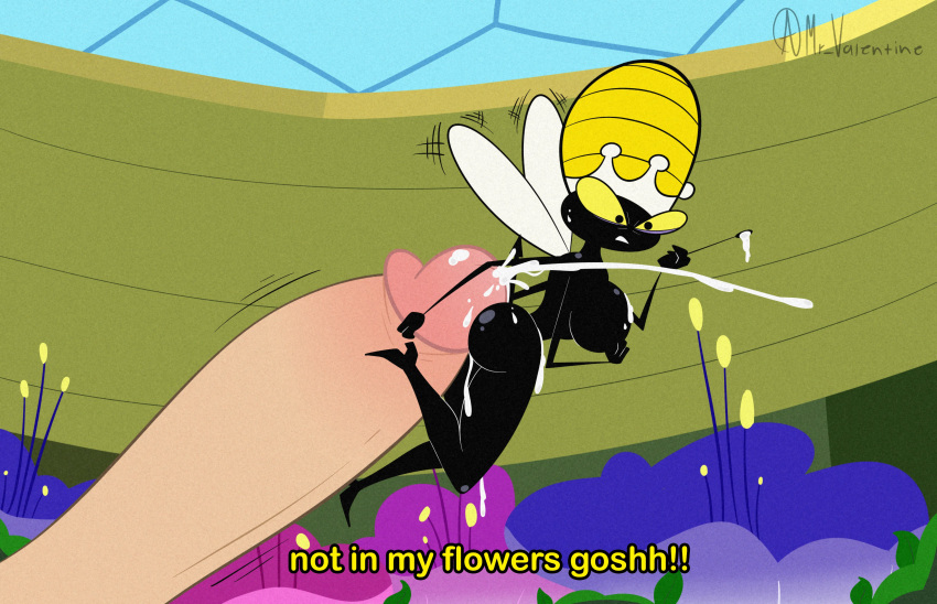2022 4_arms absurd_res anthro arthropod bee black_body bodily_fluids breasts butt cum cumshot detailed_background dialogue disembodied_penis duo ejaculation english_text erection female female_focus female_on_human flying genital_fluids genitals hanna-barbera hi_res hot_dogging human human_on_anthro hymenopteran insect interspecies larger_human larger_male macro male male/female male_on_anthro mammal micro micro_on_macro mr_valentine00 multi_arm multi_limb penis pointed_tail queen_bea secret_squirrel_show size_difference smaller_anthro smaller_female solo_focus text toony unwanted_cumshot unwanted_ejaculation
