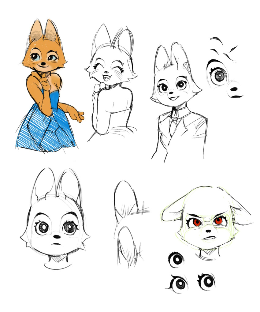 2022 angry anthro blue_clothing blue_dress canid canine clothed clothing diane_foxington dreamworks dress female fox hi_res mammal red_eyes red_fox rybviv simple_background smile solo tagme the_bad_guys