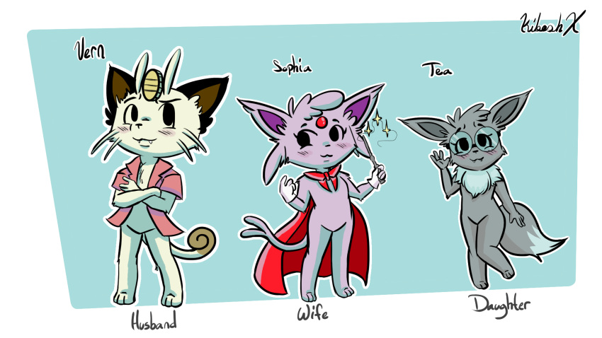 anthro eevee eeveelution espeon female group hi_res kiboshx male meowth nintendo pok&eacute;mon pok&eacute;mon_(species) shiny_pok&eacute;mon trio video_games