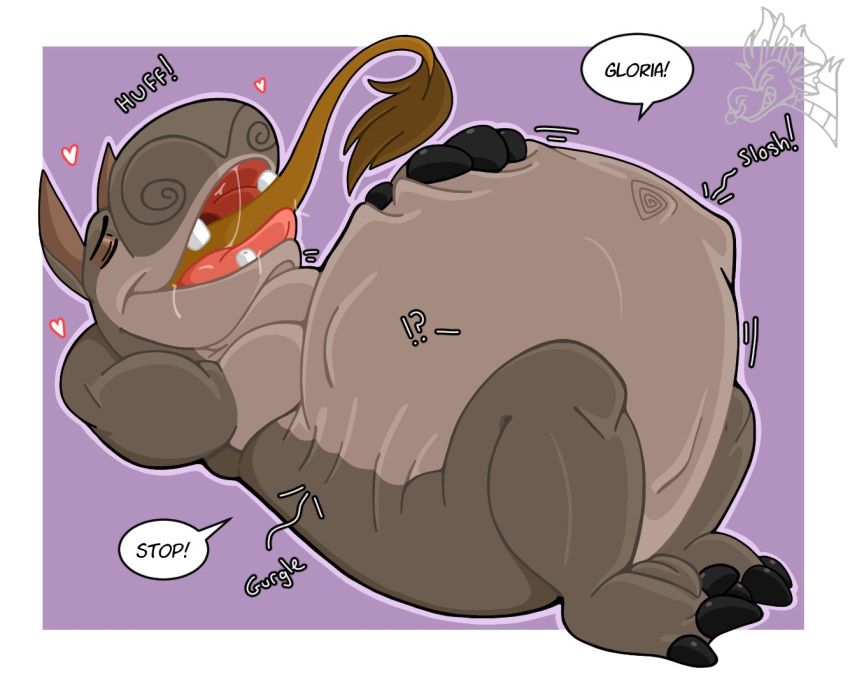 2022 abdominal_bulge anthro belly big_belly bodily_fluids common_hippopotamus digestion dreamworks drooling duo eyes_closed felid female gloria_the_hippopotamus hand_on_stomach hippopotamid lion madagascar_(series) mammal navel open_mouth oral_vore pantherine rumbling_stomach saliva same_size_vore sinscaliecringe_(artistdragon) tongue vore