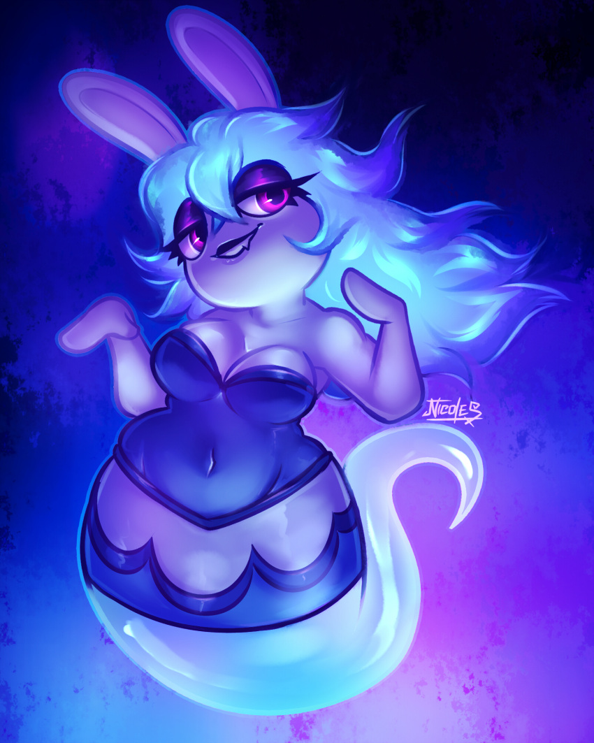 anthro breasts cleavage clothed clothing fangs female ghost hi_res lagomorph leporid lipstick makeup mammal mario_plus_rabbids_sparks_of_hope nicole_schroom rabbid rabbid_ghost_girl rabbit raving_rabbids rayman_(series) solo spirit thick_thighs tight_clothing ubisoft video_games wide_hips