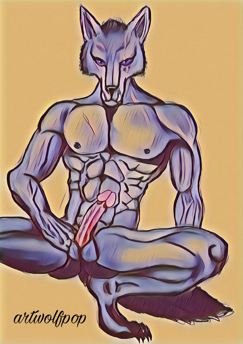 abs anatomically_correct anatomically_correct_genitalia anatomically_correct_penis anthro artwolfpop athletic balls biceps blaidd_(elden_ring) blue_eyes butt canid canine canis claws elden_ring erection fangs foreskin fromsoftware fur genitals grace hi_res male male/male mammal masturbation muscular nipples pecs penis smile smirk solo vein veiny_arms veiny_muscles veiny_penis video_games wolf