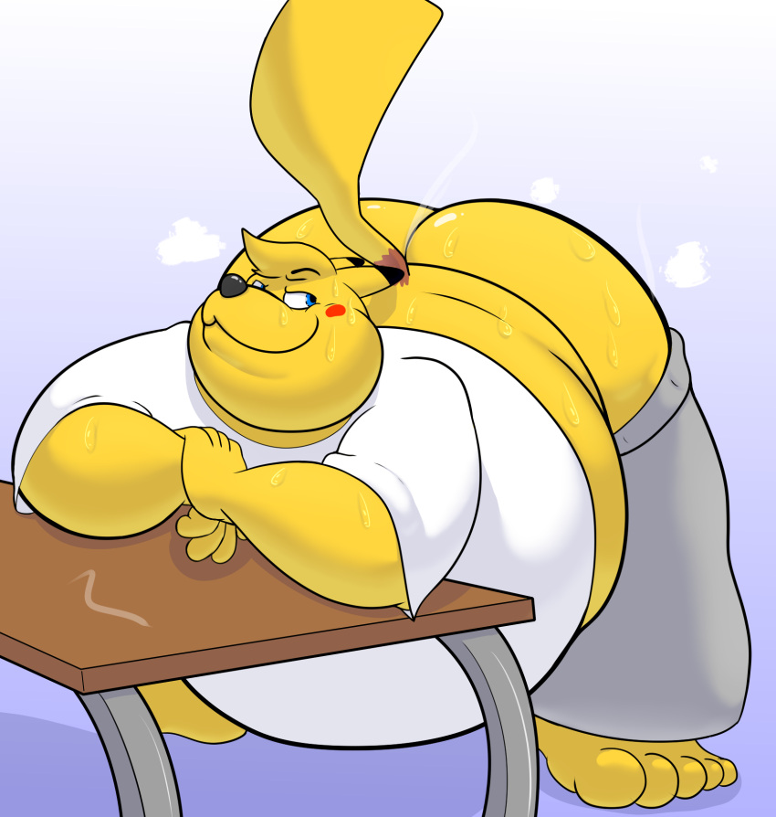 bodily_fluids butt chub_(disambiguation) hi_res inflatingskunk musk nintendo overweight pikachu pok&eacute;mon pok&eacute;mon_(species) slightly_chubby smell smelly sweat video_games