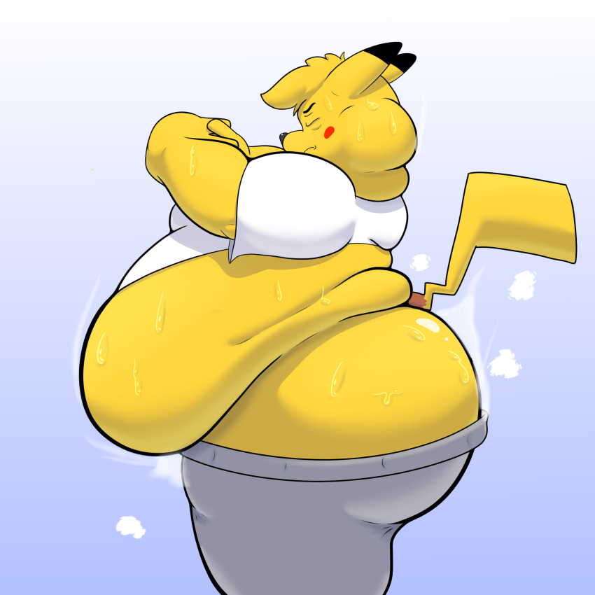 bodily_fluids butt chub_(disambiguation) hi_res inflatingskunk musk nintendo overweight pikachu pok&eacute;mon pok&eacute;mon_(species) slightly_chubby smell smelly sweat video_games