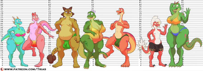 allosaurid allosaurus ankylosaurian ankylosaurid anthro athletic big_breasts big_d_(trias) bikini breasts clothing comparing conny_(trias) deinonychus dilophosaurid dilophosaurus dinosaur dracorex dromaeosaurid female group hi_res iguanodon iguanodontid iko_(trias) lineup little_d_(trias) male ornithischian overweight overweight_anthro overweight_female overweight_male pachycephalosaurid prosauropod reptile riojasaurus robin_savage saichania scalie selene_(trias) shelly_(trias) size_difference swimming_trunks swimwear theropod thyreophoran trias wide_hips