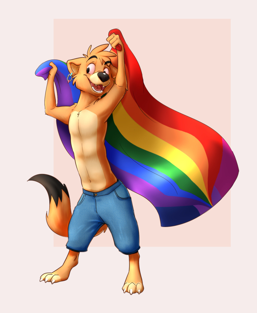 4pcsset anthro barefoot bottomwear clothed clothing diesel_(evanskvrl) ear_piercing ear_ring feet flag hi_res holding_flag holding_object lgbt_pride long-tailed_weasel male mammal mustela mustelid musteline open_mouth pants piercing pink_sclera pride_colors rainbow_flag rainbow_pride_colors rainbow_pride_flag rainbow_symbol ring_piercing simple_background six-stripe_rainbow_pride_colors smile solo topless true_musteline