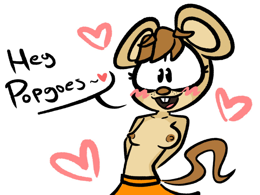 &lt;3 animal_humanoid anthro bottomwear breasts brown_hair clothing female flustered hair hi_res humanoid juan_jo mammal mammal_humanoid manora_the_mouse mouse mouse_humanoid mouse_tail murid murid_humanoid murine murine_humanoid open_mouth orange_bottomwear orange_clothing orange_skirt popgoes rodent rodent_humanoid simple_background sketch skirt solo text white_background