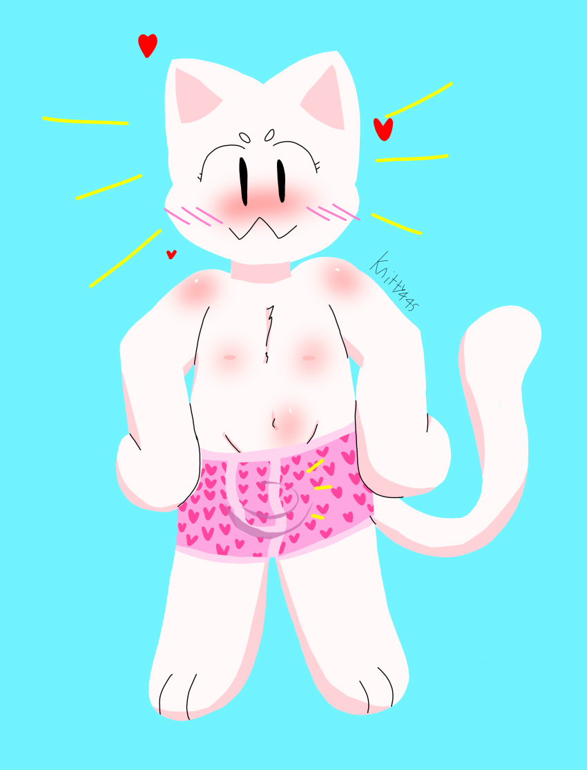 &lt;3 absurd_res anthro blush bulge chibi clothing cute_expression detailed_bulge genital_outline heart_clothing hi_res humanoid knitty445 male penis_outline presenting presenting_bulge proud short_stack solo underwear